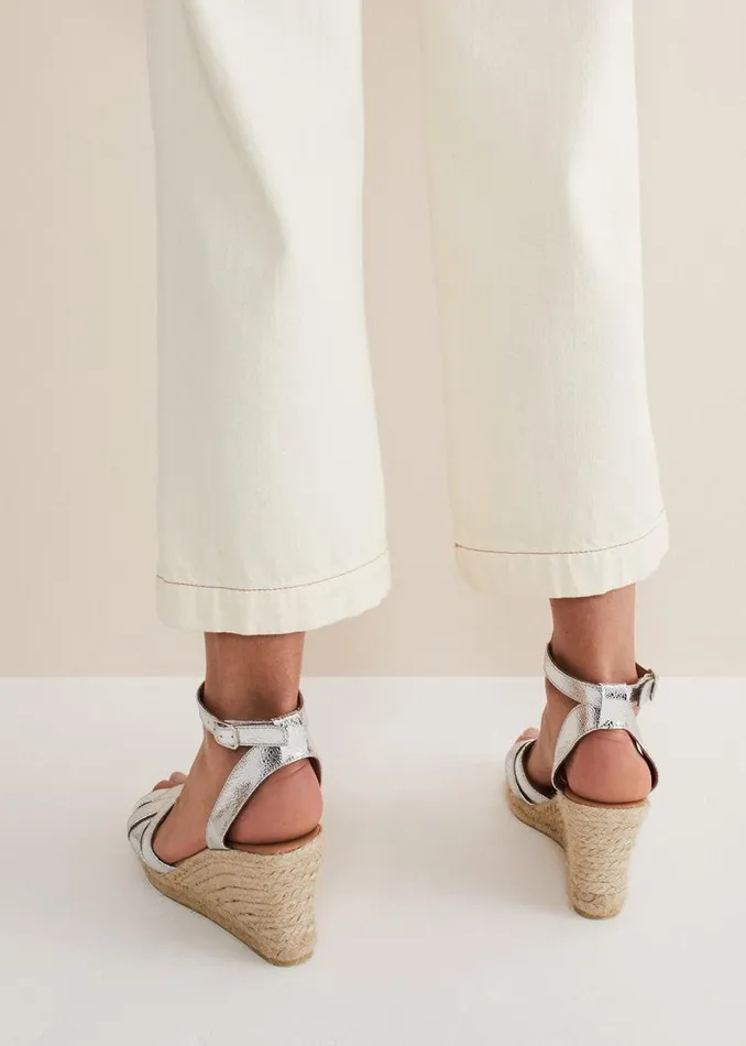 Phase Eight Heels Leather Strappy Espadrilles Silver 8211 Women