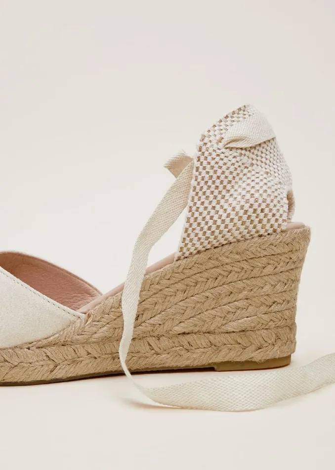 Phase Eight Heels Suede Ankle Tie Espadrille Shoe Ivory 8211 Women