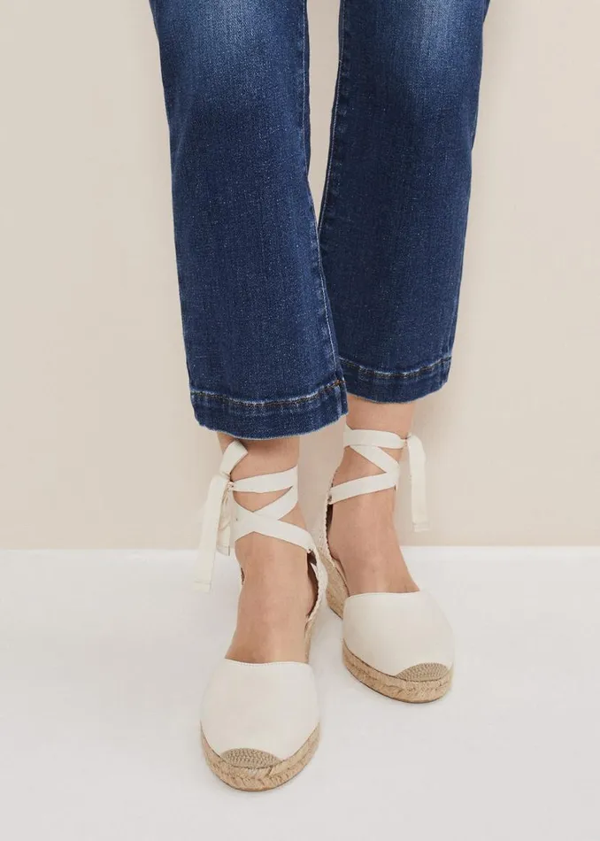 Phase Eight Heels Suede Ankle Tie Espadrille Shoe Ivory 8211 Women