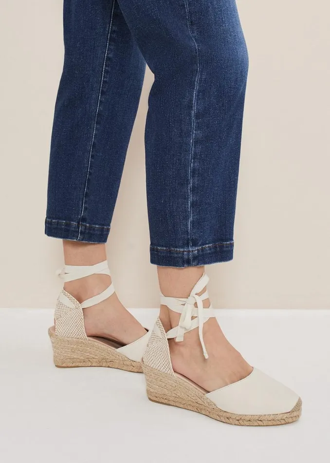 Phase Eight Heels Suede Ankle Tie Espadrille Shoe Ivory 8211 Women