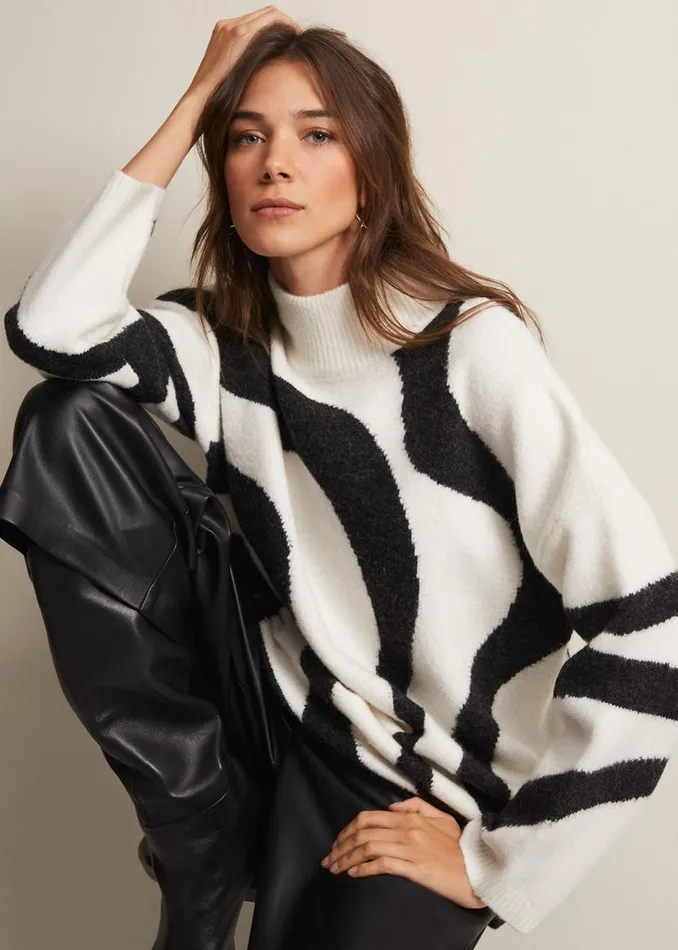 Phase Eight Knitwear Briony Swirl Print Jumper Blackivory 8211 Women