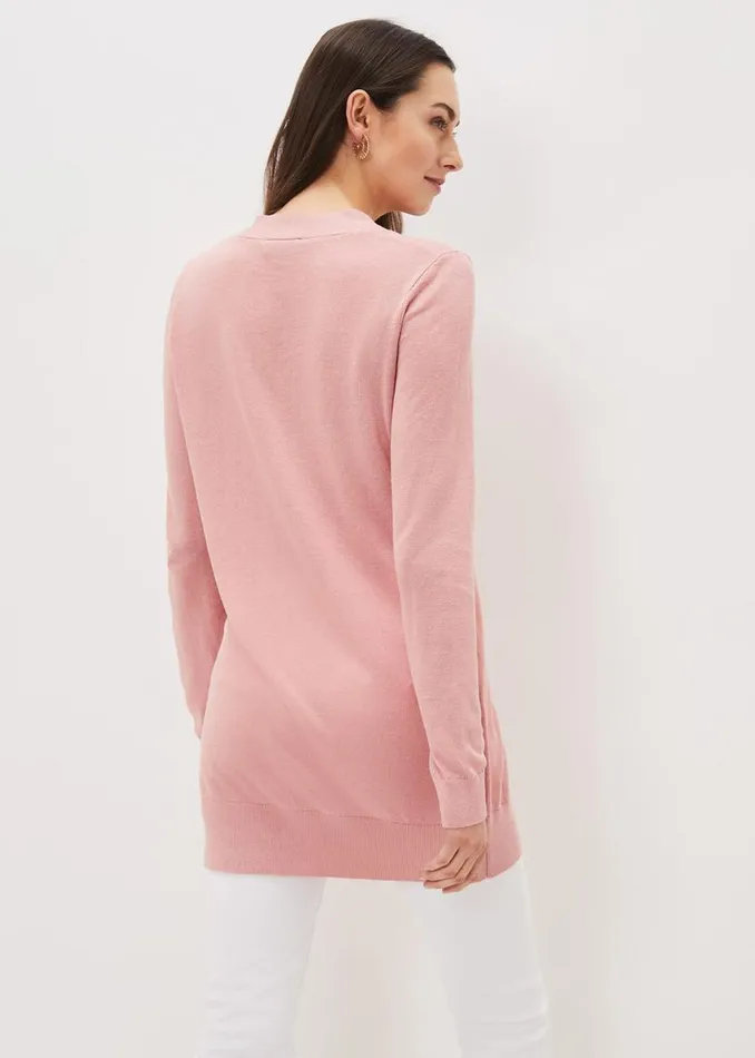 Phase Eight Knitwear Camille Linen Longline Cardigan Pale Pink 8211 Women