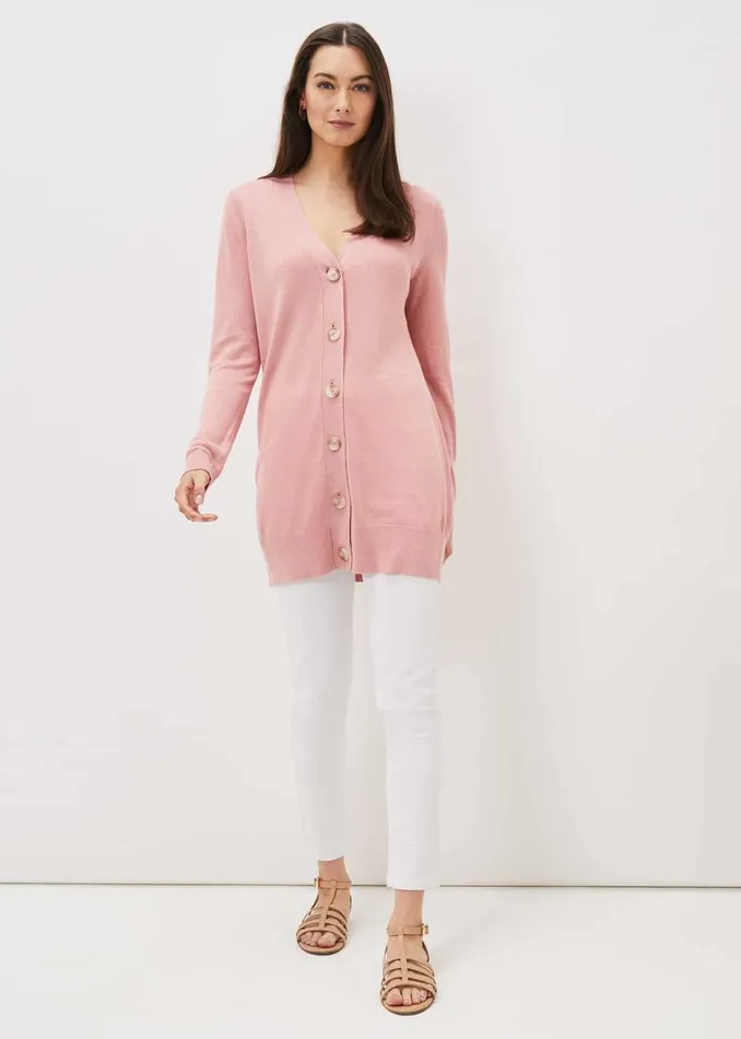 Phase Eight Knitwear Camille Linen Longline Cardigan Pale Pink 8211 Women