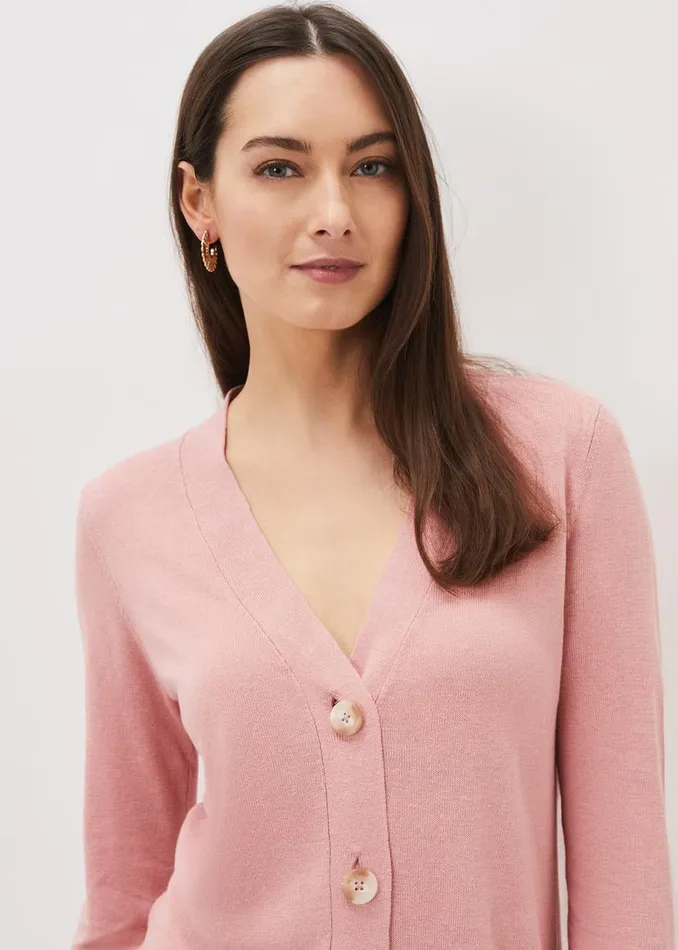 Phase Eight Knitwear Camille Linen Longline Cardigan Pale Pink 8211 Women