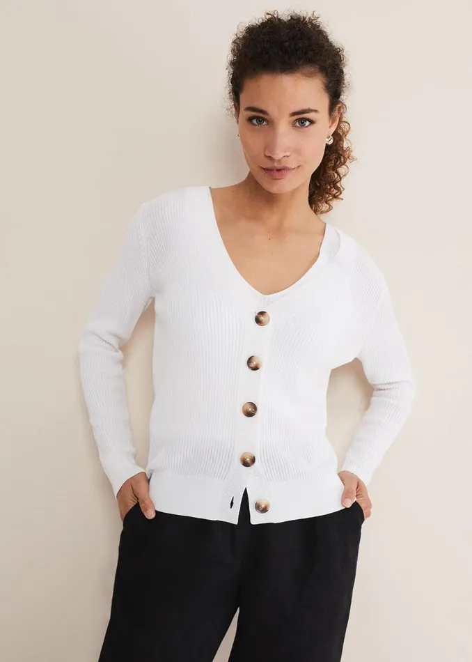 Phase Eight Knitwear Caryl Ribbed Cardigan White 8211 Women