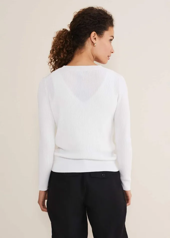 Phase Eight Knitwear Caryl Ribbed Cardigan White 8211 Women