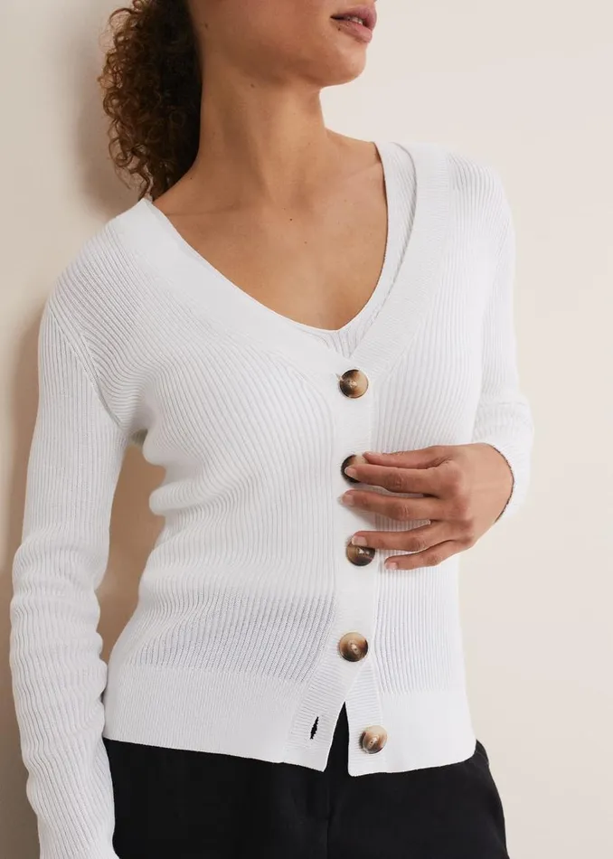 Phase Eight Knitwear Caryl Ribbed Cardigan White 8211 Women
