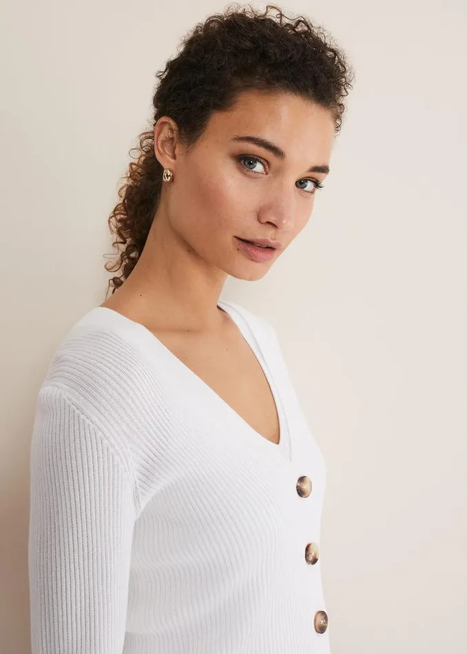 Phase Eight Knitwear Caryl Ribbed Cardigan White 8211 Women