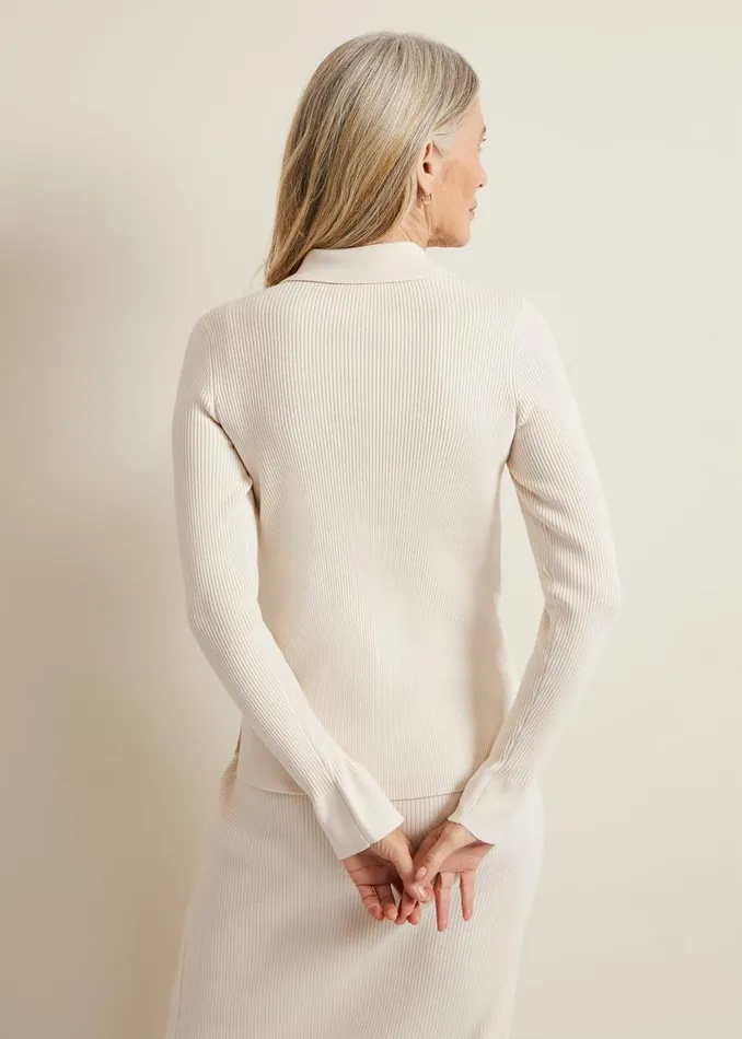 Phase Eight Knitwear Irina Ribbed Button Detail Knit Top Ivory 8211 Women