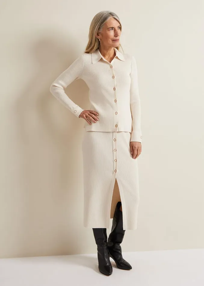 Phase Eight Knitwear Irina Ribbed Button Detail Knit Top Ivory 8211 Women