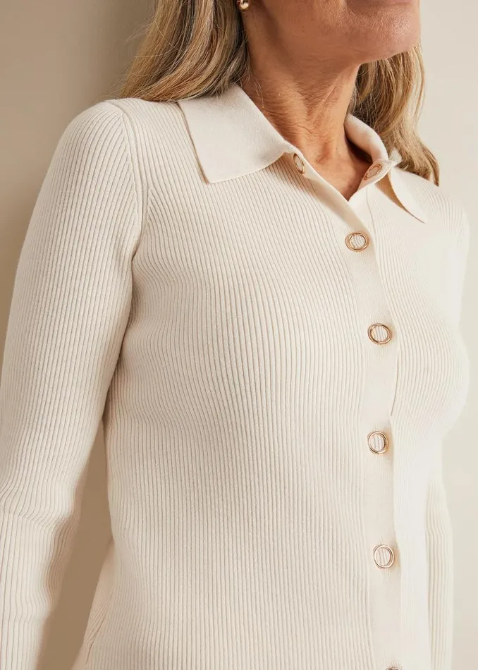 Phase Eight Knitwear Irina Ribbed Button Detail Knit Top Ivory 8211 Women