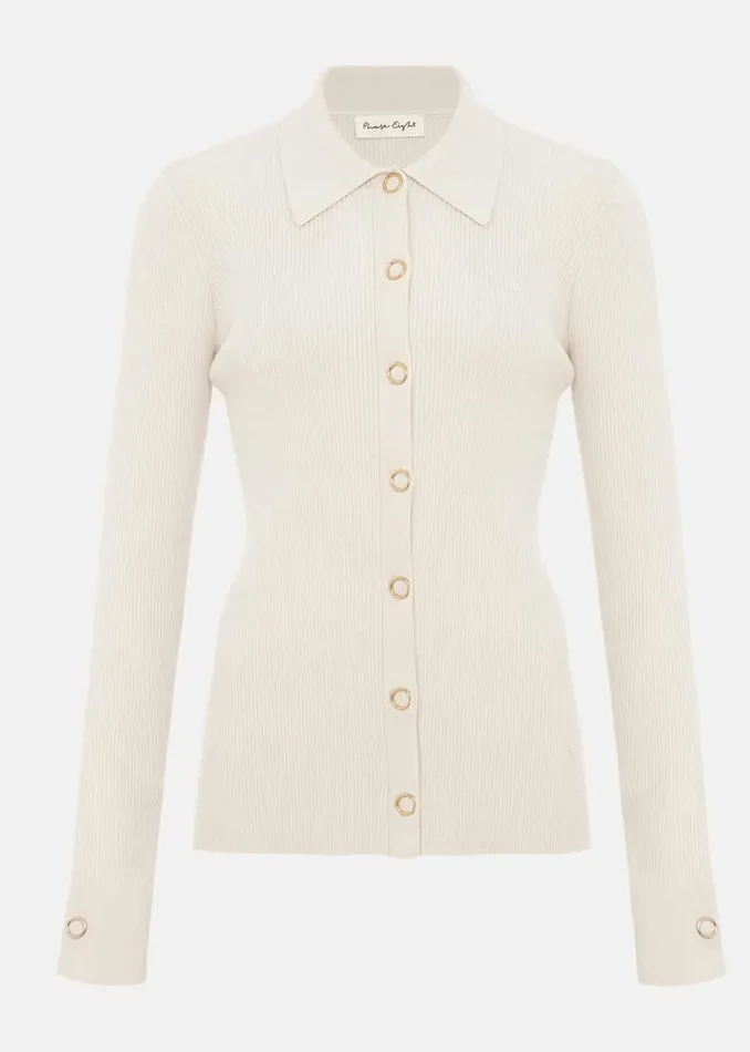 Phase Eight Knitwear Irina Ribbed Button Detail Knit Top Ivory 8211 Women