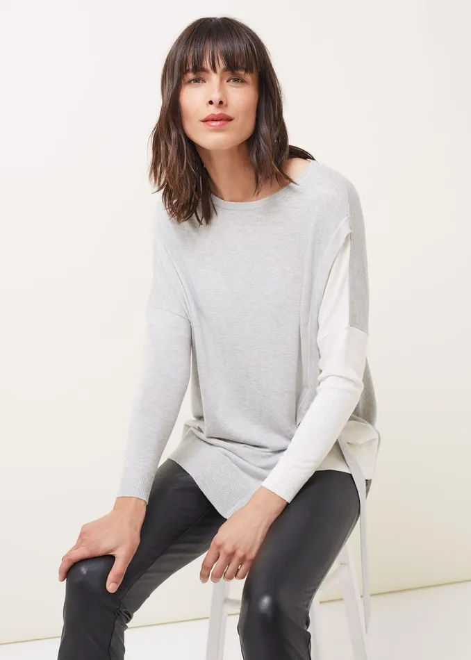 Phase Eight Knitwear Karina DRing Colourblock Fine Knit Jumper Greyivory 8211 Women Phase Eight Knitwear Karina DRing Colourblock Fine Knit Jumper Greyivory 8211 Women