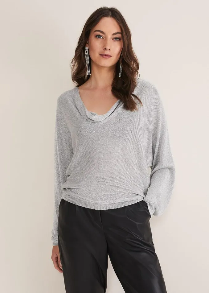 Phase Eight Knitwear Malti Metallic Cowl Neck Knit Silver 8211 Women