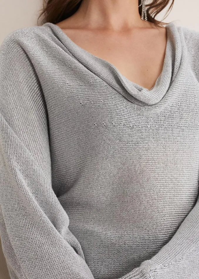 Phase Eight Knitwear Malti Metallic Cowl Neck Knit Silver 8211 Women