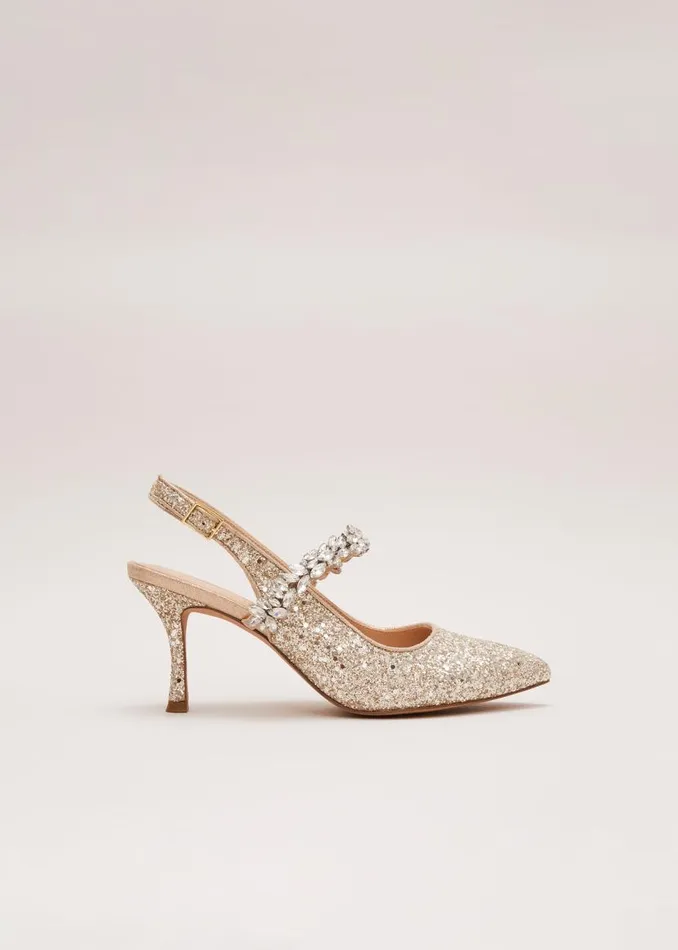 Phase Eight Occasion Shoes Glitter Embellished Pointed Slingback Gold 8211 Women