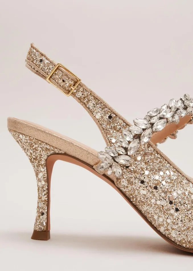 Phase Eight Occasion Shoes Glitter Embellished Pointed Slingback Gold 8211 Women Phase Eight Occasion Shoes Glitter Embellished Pointed Slingback Gold 8211 Women