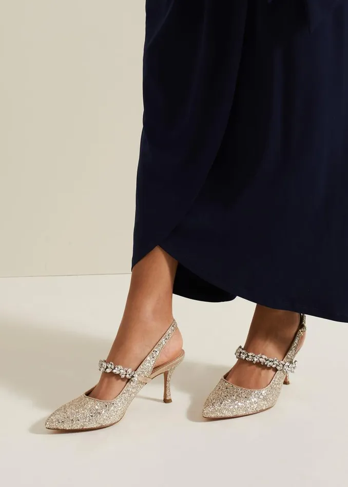 Phase Eight Occasion Shoes Glitter Embellished Pointed Slingback Gold 8211 Women Phase Eight Occasion Shoes Glitter Embellished Pointed Slingback Gold 8211 Women