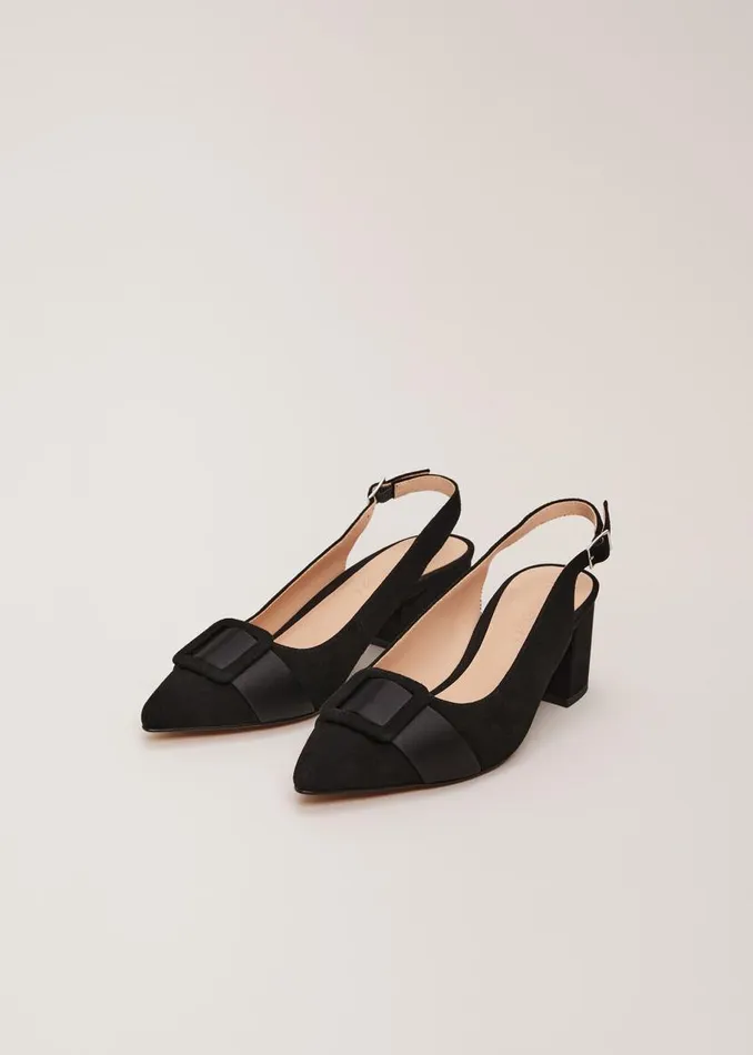 Phase Eight Occasion Shoes Suede Buckle Block Heel Shoe Black 8211 Women