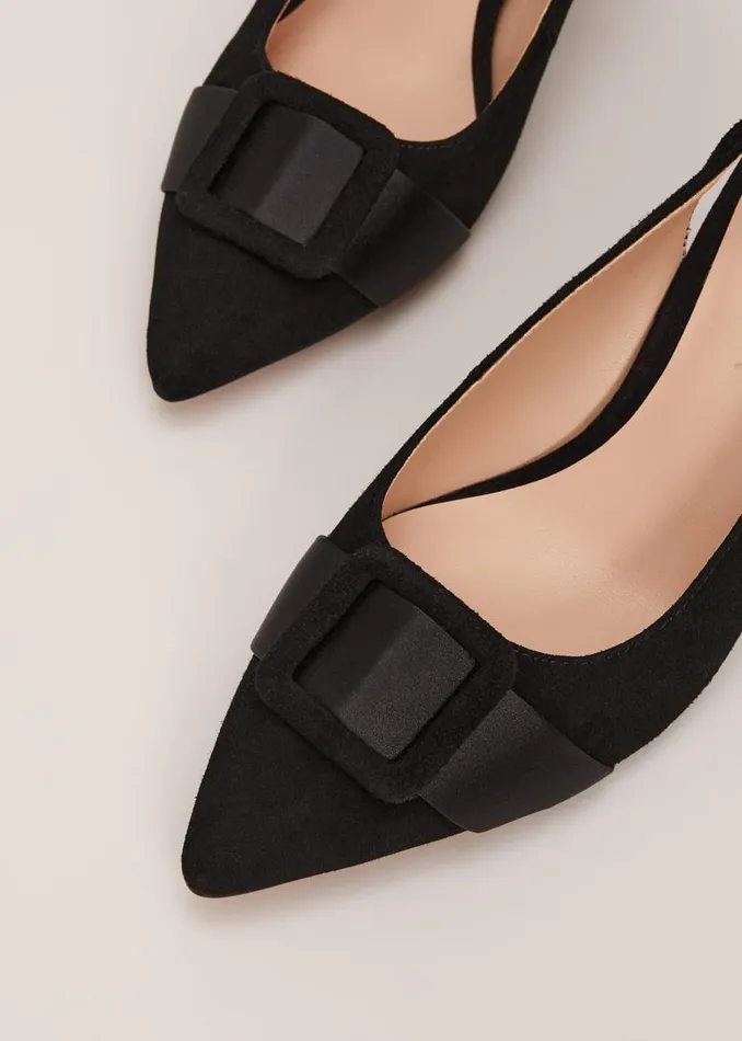 Phase Eight Occasion Shoes Suede Buckle Block Heel Shoe Black 8211 Women