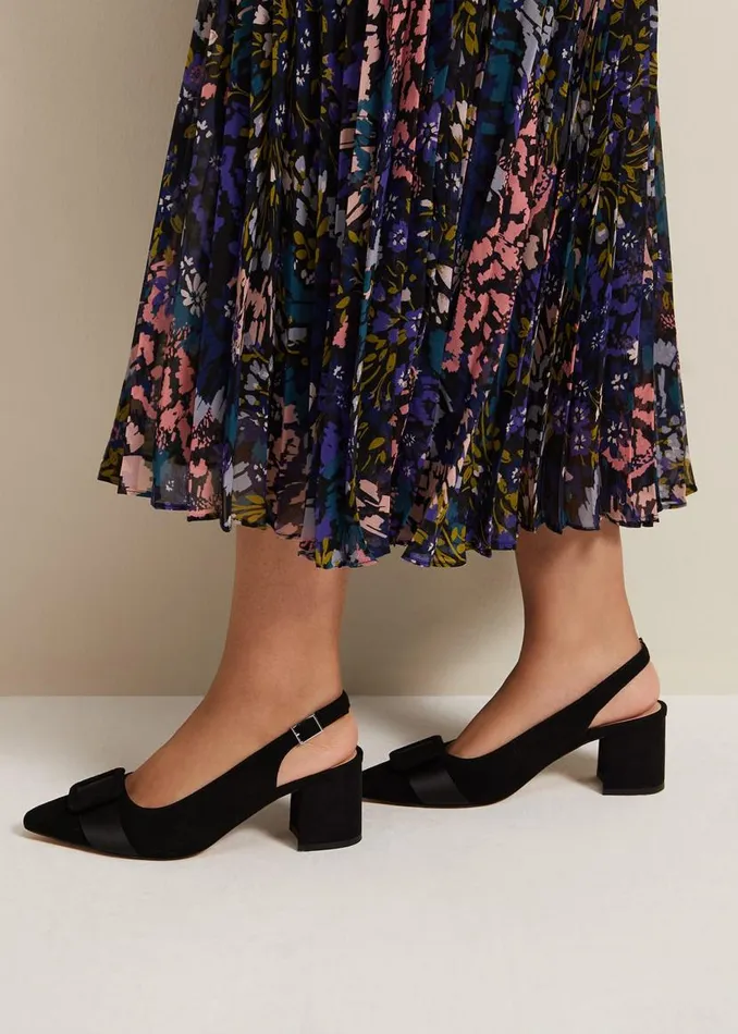 Phase Eight Occasion Shoes Suede Buckle Block Heel Shoe Black 8211 Women