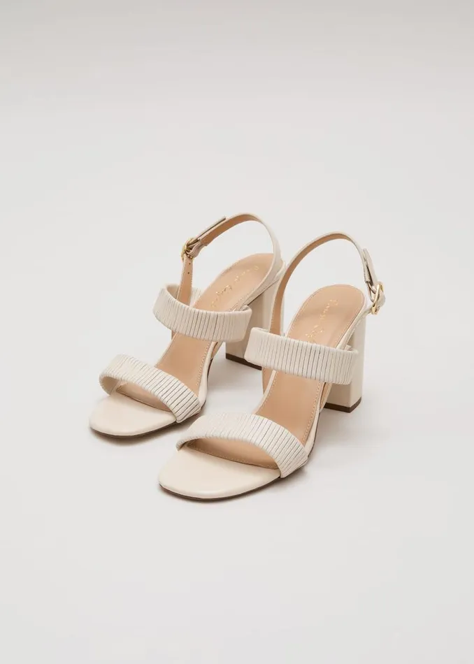 Phase Eight Sandals Leather Double Strap Block Heel Sandal Ivory 8211 Women