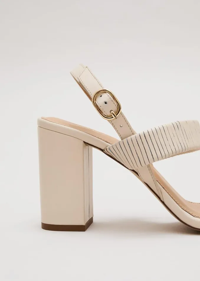 Phase Eight Sandals Leather Double Strap Block Heel Sandal Ivory 8211 Women