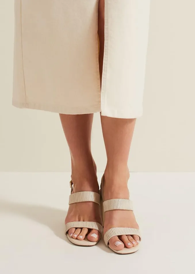 Phase Eight Sandals Leather Double Strap Block Heel Sandal Ivory 8211 Women