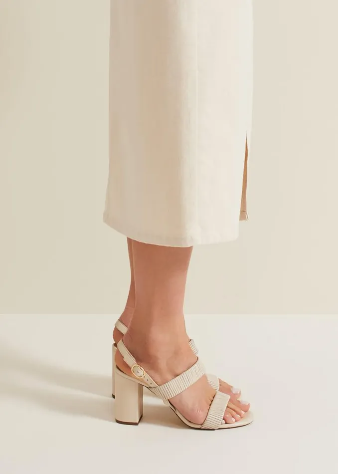 Phase Eight Sandals Leather Double Strap Block Heel Sandal Ivory 8211 Women