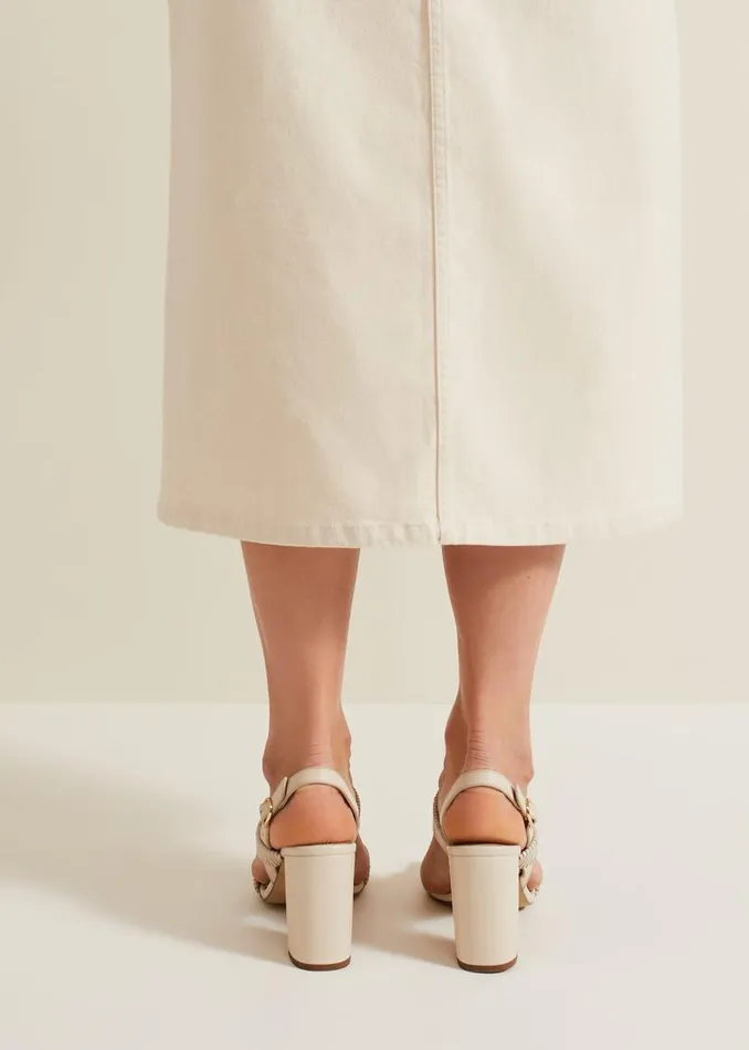 Phase Eight Sandals Leather Double Strap Block Heel Sandal Ivory 8211 Women
