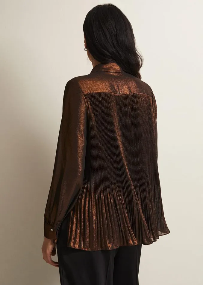 Phase Eight Shirts and Blouses Faye Foil Pleated Blouse Bronze 8211 Women