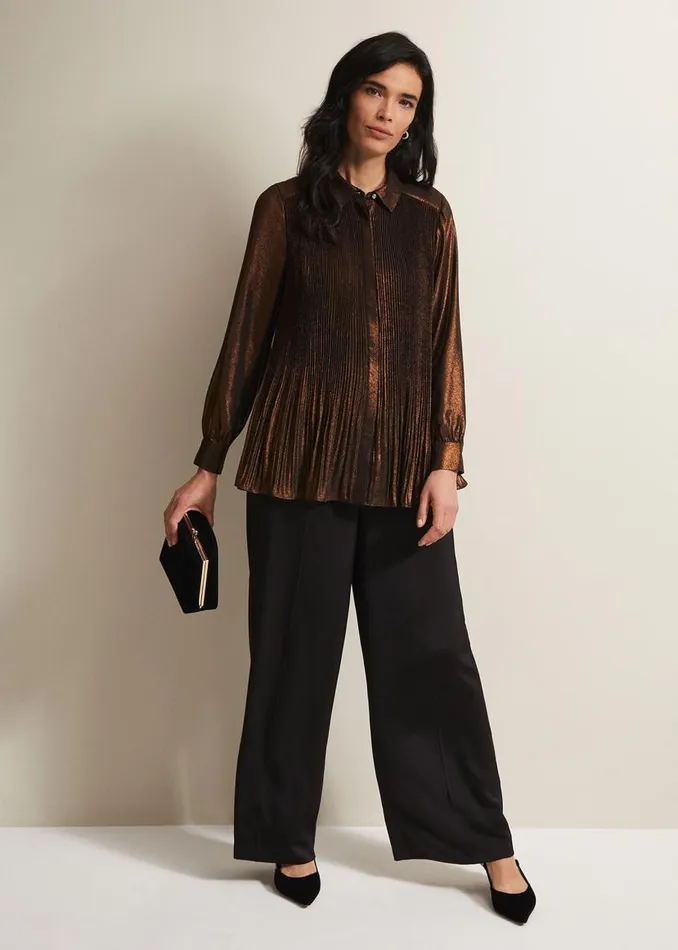 Phase Eight Shirts and Blouses Faye Foil Pleated Blouse Bronze 8211 Women