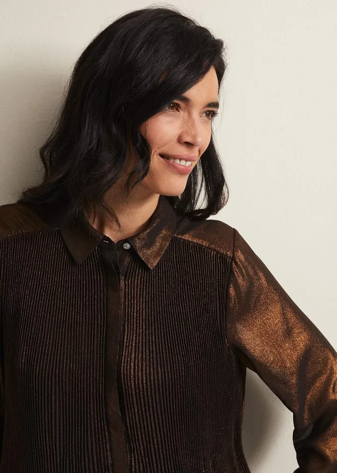 Phase Eight Shirts and Blouses Faye Foil Pleated Blouse Bronze 8211 Women