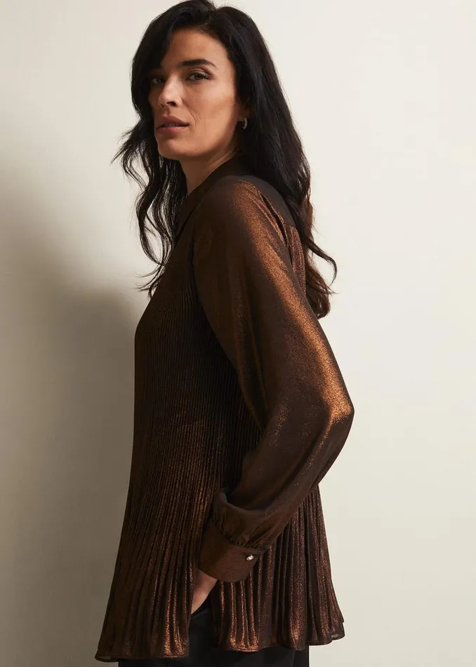 Phase Eight Shirts and Blouses Faye Foil Pleated Blouse Bronze 8211 Women