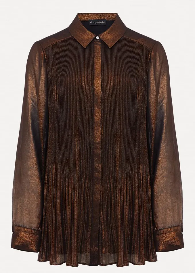Phase Eight Shirts and Blouses Faye Foil Pleated Blouse Bronze 8211 Women