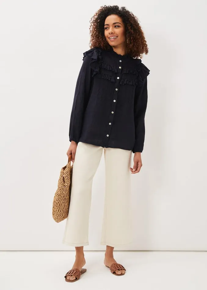 Phase Eight Shirts and Blouses Imogen Linen Blouse Navy 8211 Women