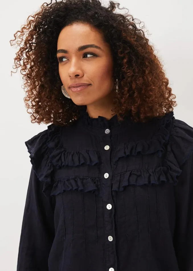 Phase Eight Shirts and Blouses Imogen Linen Blouse Navy 8211 Women
