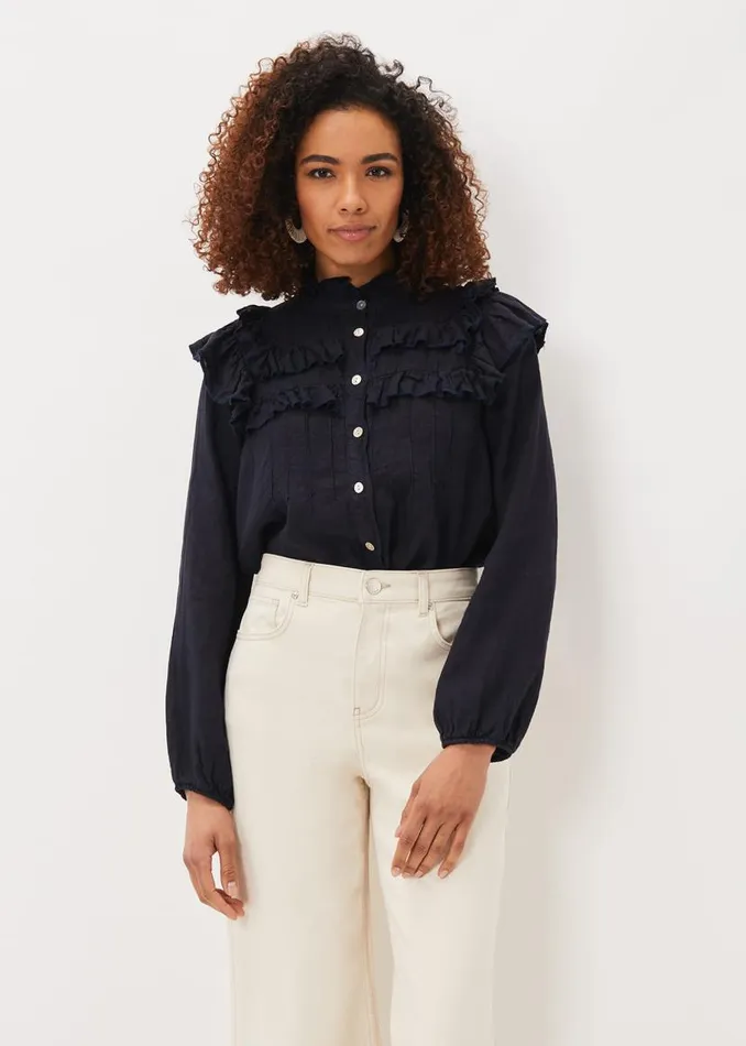 Phase Eight Shirts and Blouses Imogen Linen Blouse Navy 8211 Women