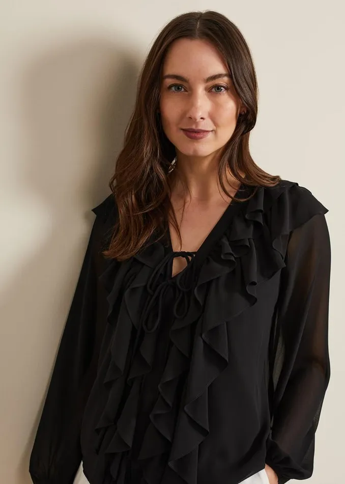 Phase Eight Shirts and Blouses Ivana Ruffle Blouse Black 8211 Women