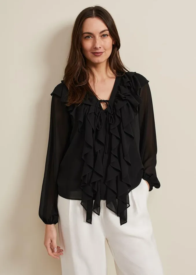 Phase Eight Shirts and Blouses Ivana Ruffle Blouse Black 8211 Women