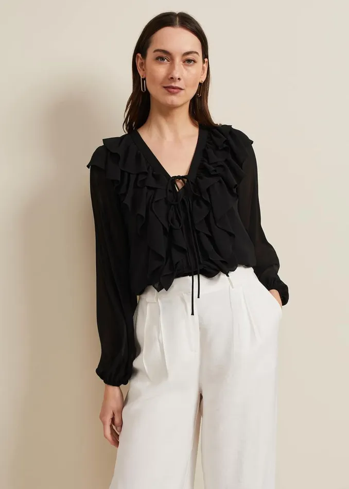 Phase Eight Shirts and Blouses Ivana Ruffle Blouse Black 8211 Women