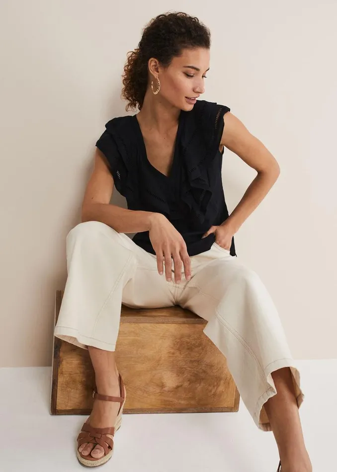 Phase Eight Shirts and Blouses Rosey Linen Ruffle Blouse Black 8211 Women