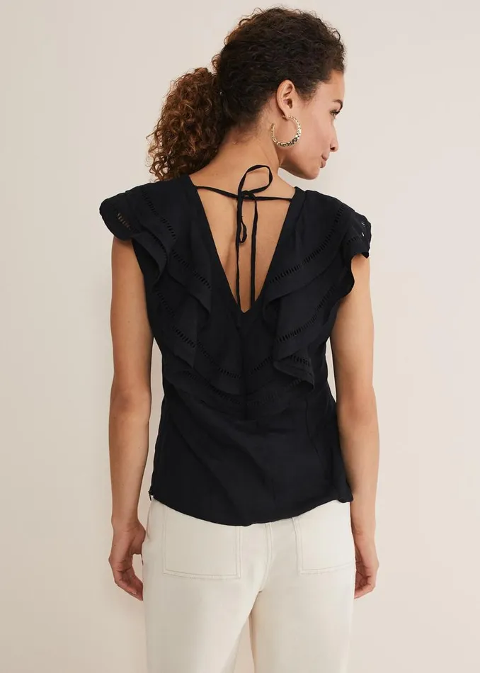 Phase Eight Shirts and Blouses Rosey Linen Ruffle Blouse Black 8211 Women