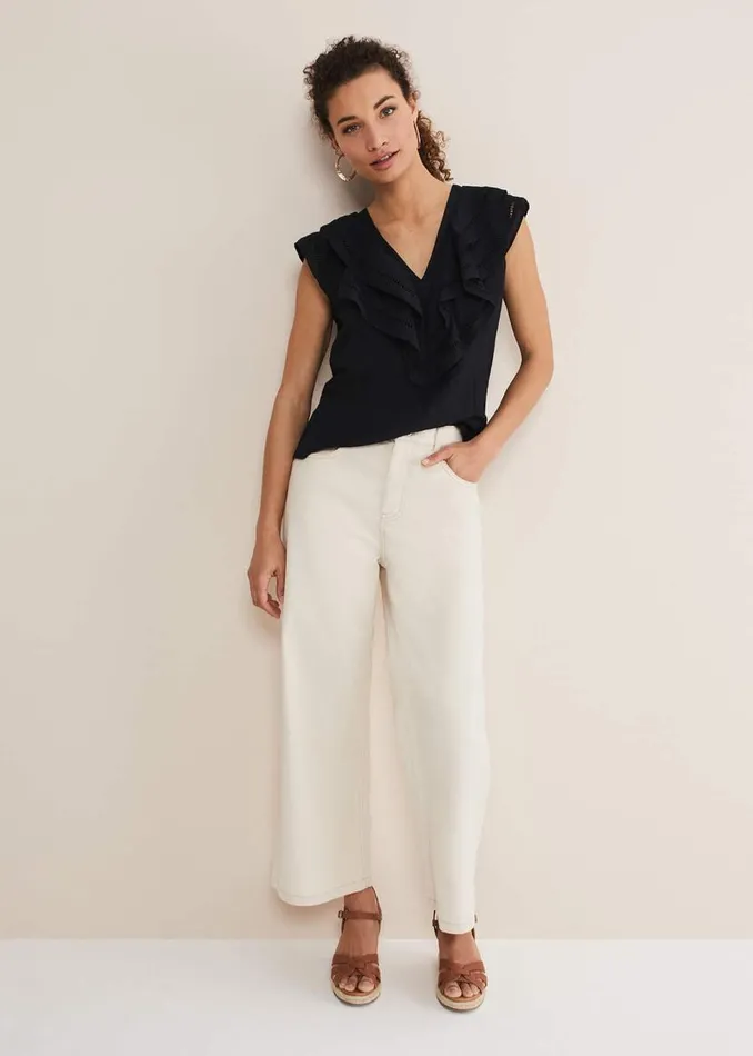 Phase Eight Shirts and Blouses Rosey Linen Ruffle Blouse Black 8211 Women