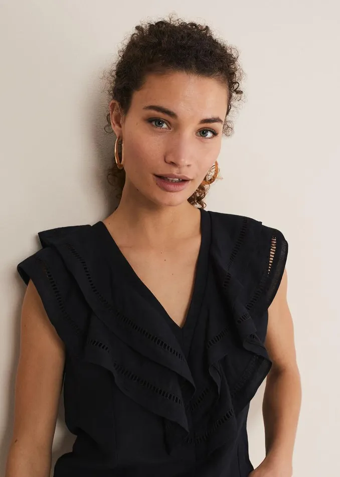 Phase Eight Shirts and Blouses Rosey Linen Ruffle Blouse Black 8211 Women