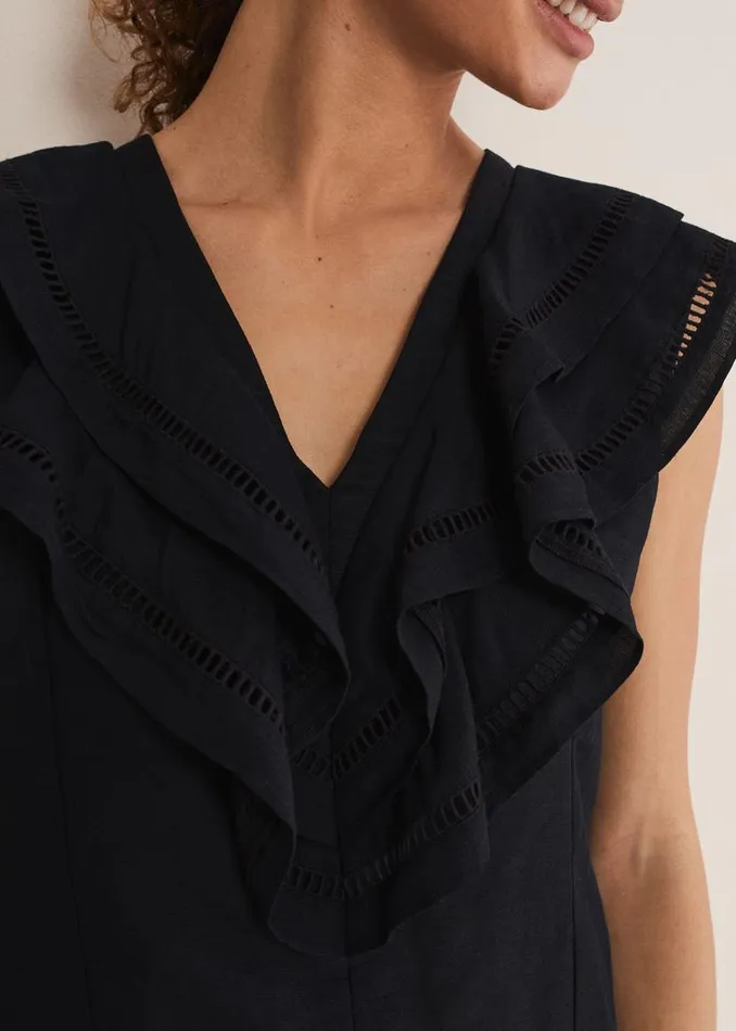 Phase Eight Shirts and Blouses Rosey Linen Ruffle Blouse Black 8211 Women
