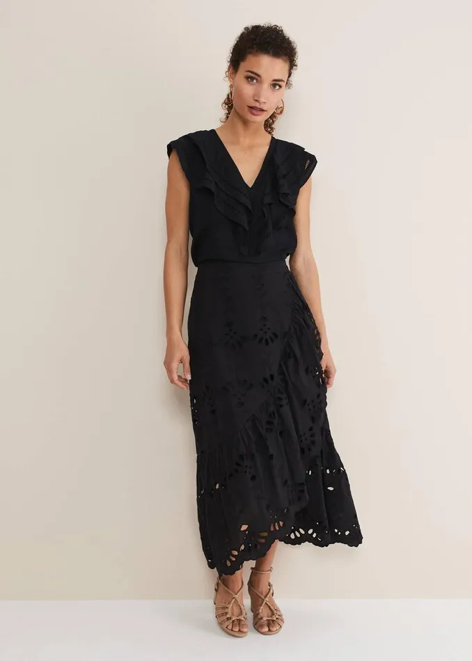Phase Eight Shirts and Blouses Rosey Linen Ruffle Blouse Black 8211 Women