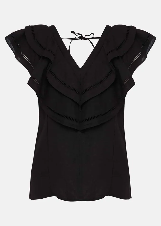 Phase Eight Shirts and Blouses Rosey Linen Ruffle Blouse Black 8211 Women