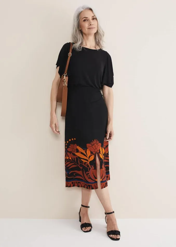 Phase Eight Skirts Bellita Placement Print Midi Skirt Blackmulti 8211 Women