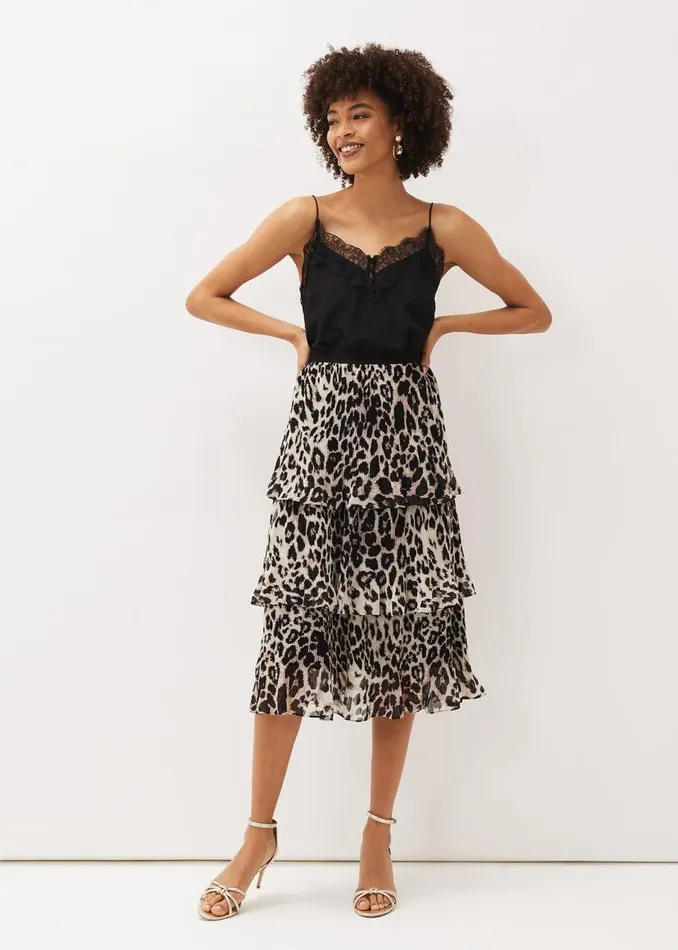 Phase Eight Skirts Chelsie Leopard Tiered Skirt Multicoloured 8211 Women